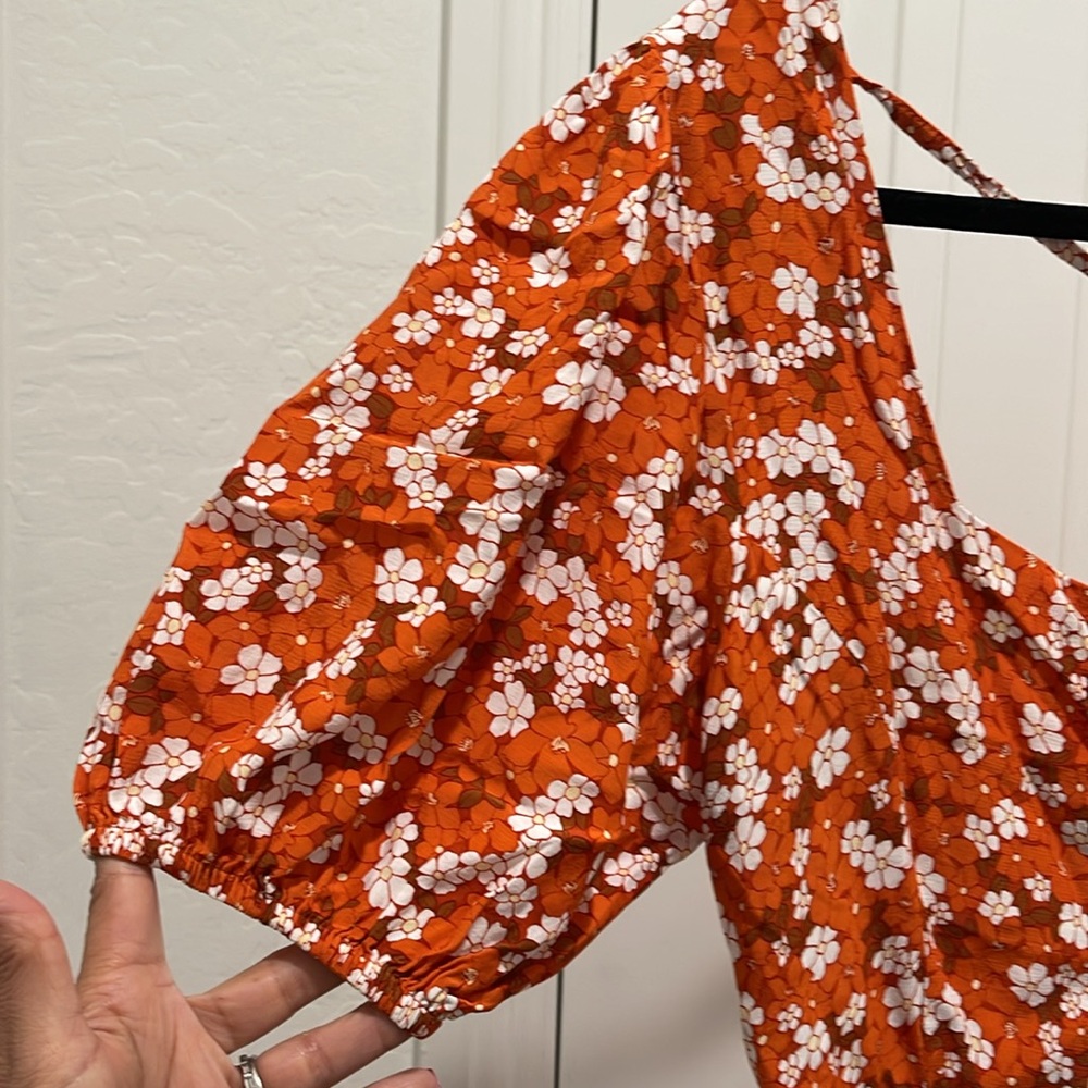 FAITHFULL THE BRAND Allegra Smocked Floral Mini Dress Orange White Size 10 - Picture 12 of 17